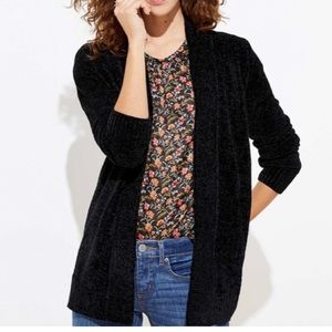 Loft Black Chenille Open front cardigan sweater size M